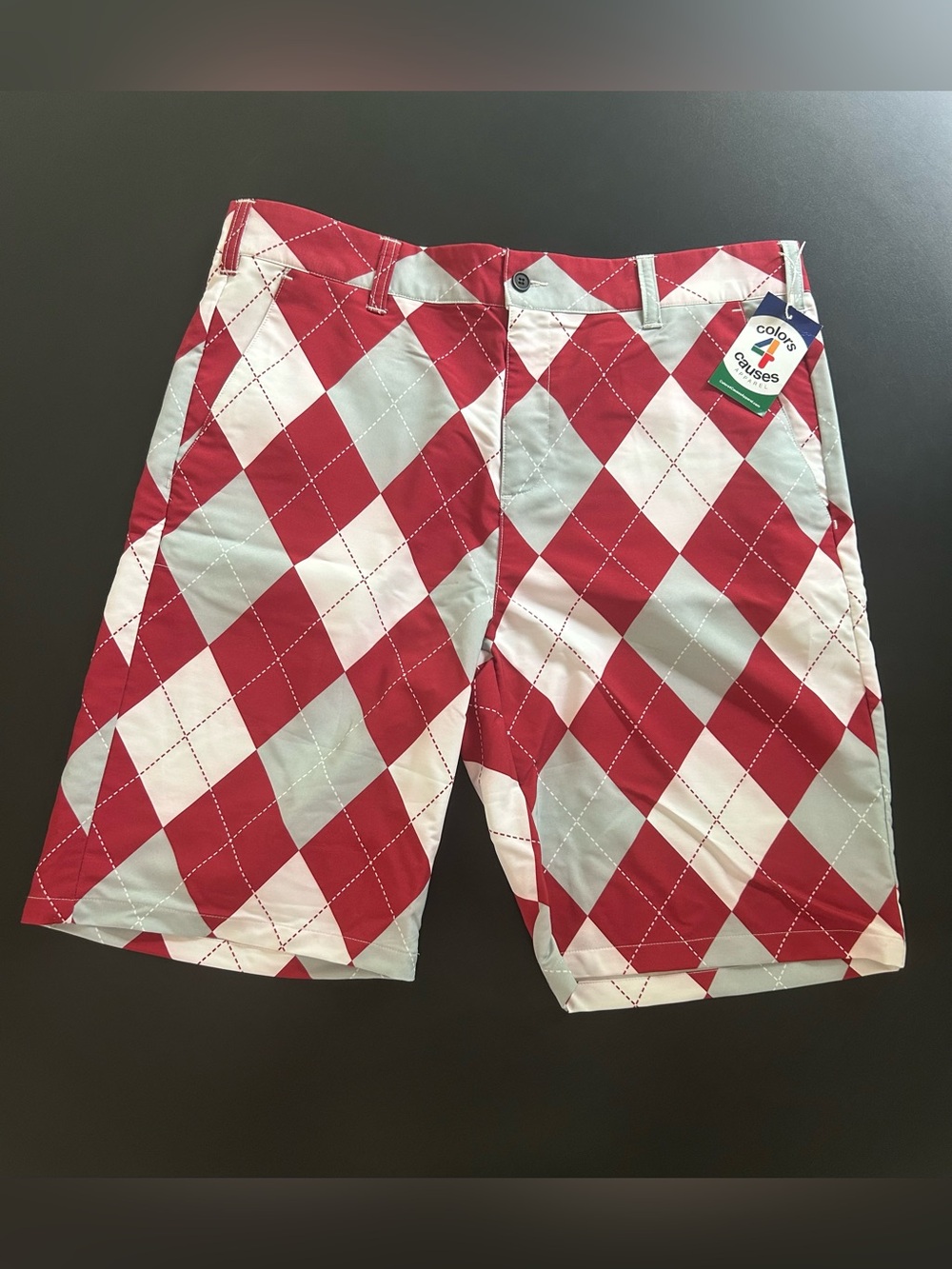 Men's Red and White Argyle Athletic Golf Shorts -